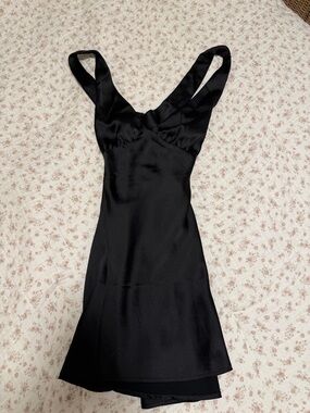 Dynamite Black Satin Slip Dress with V-Neck